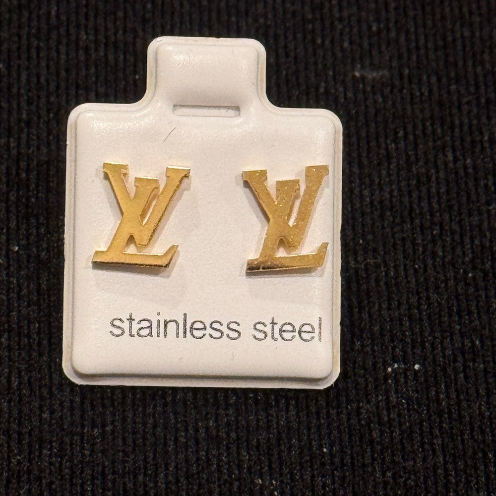 Fashion Jewelry Gold Stainless Steel Monogram Earrings .25 inch
